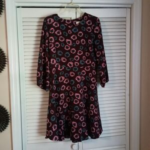 LOFT Women's A-line Dress Size 10 Burgundy Floral Long Sleeve Zipper Back